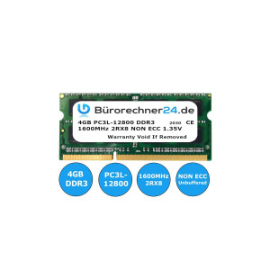 B&uuml;rorechner24.de 4GB DDR3 SODIMM Laptop-RAM | PC3L-12800 | 1600MHz 2RX8 | NON ECC | 1,35V