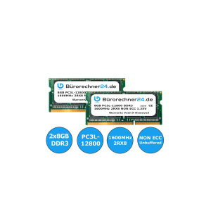 Bürorechner24.de 16GB Kit DDR3 SODIMM Laptop-RAM | 2 x 8GB | PC3L-12800 | 1600MHz 2RX8 | NON ECC | 1,35V